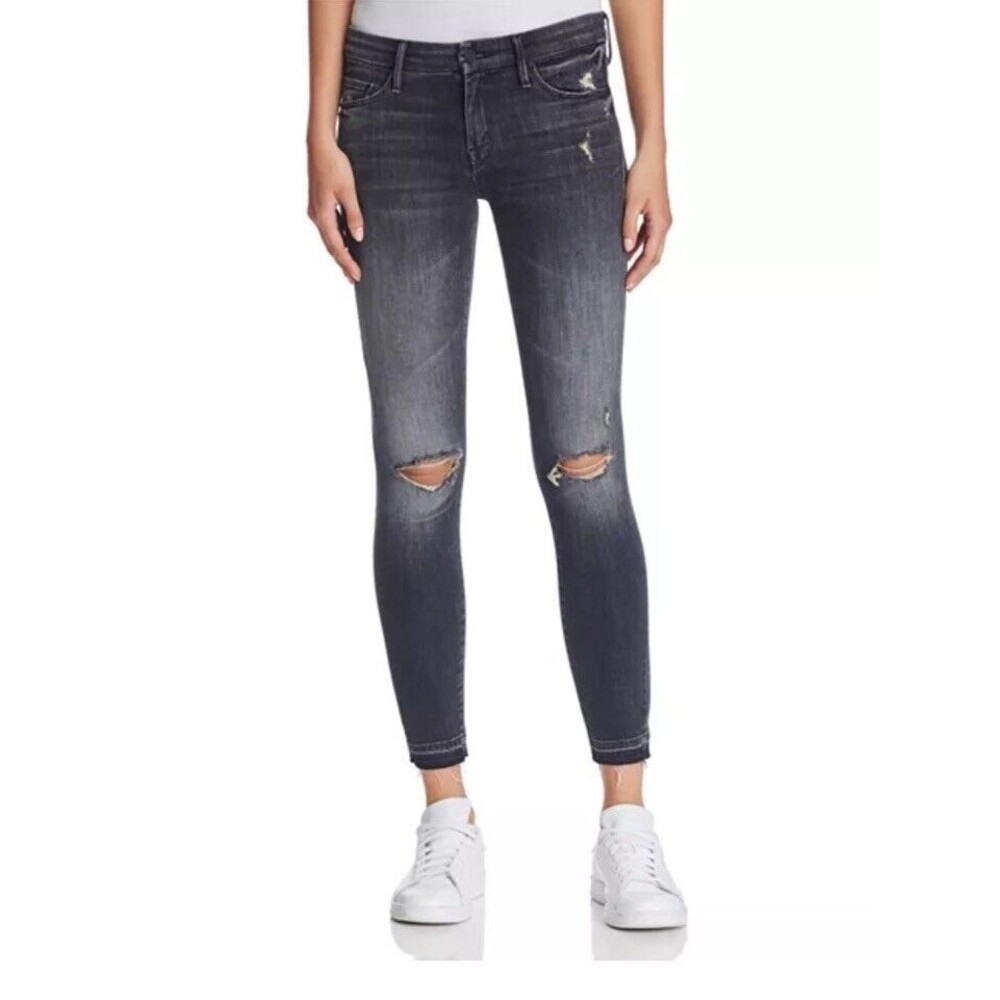 MOTHER JEANS UNDONE HEM LOOKER ANKLE Womens Sz 27 Stealing Shadows Stretch Jeans